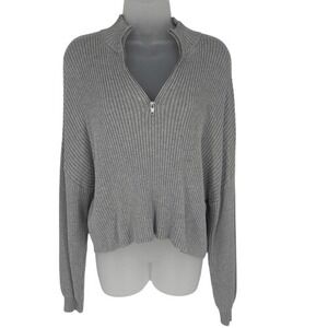 ASOS Design Gray Ribbed Half Zip Sweater‎ Cropped Knit Women's 10 Tall